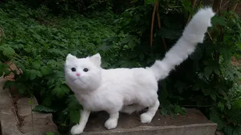 büyük simülasyon beyaz kedi polietilen ve kürkler ayakta poz kedi ev dekorasyon hediye yaklaşık 50x25x29 cm 164 13