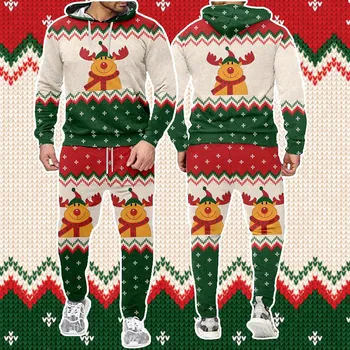 3D Baskı Özel kapüşonlu süveter Kazak AB Boyutu Erkek / kadın Üstleri Noel Kazak Kapşonlu Ve Pantolon 2 Parça Set Noel Giysileri 18