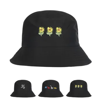 Kadın Balıkçı güneş şapkası Yaz Güneş Koruma Gölgeleme Şapka Çift taraflı Kova Çizgi Film Siyah Kişilik Şapka 6