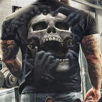 3D Baskı Moda Yaz Büyük Boy Erkek Korku Kafatası kısa kollu T Gömlek Casual Nefes erkek tişört sıfır yaka bluzlar Erkek Giyim 8
