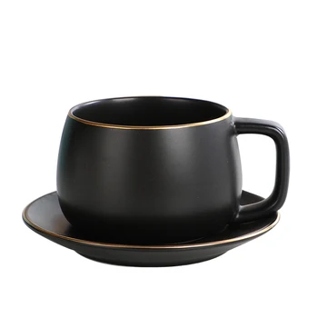 Lüks Kahve fincan ve çay tabağı seti Kırılmaz Altın Jant Avrupa çay bardağı seti Siyah Yaz Chavenas De Cafe Ev Drinkware QAB50BZ 1