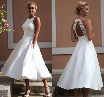 Vinca Güneşli Kısa Gelinlik 2023 Kolsuz A-Line Cep Diz Boyu gelinlikler Beyaz Muhteşem vestidos de novia