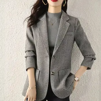 Cepli lüks 2022 Yeni Bahar, Sonbahar Sense Gri Ceket Kadın Kore Stil Moda Ofis Bayan Elbise Ceket Mont  7