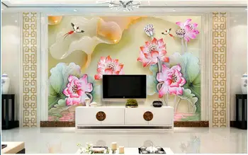 fotoğraf duvar kağıdı 3d özel duvar Yeşim oyma lotus ve zengin kuş ev dekor oturma odası Duvar Kağıdı duvarlar için rulo 17