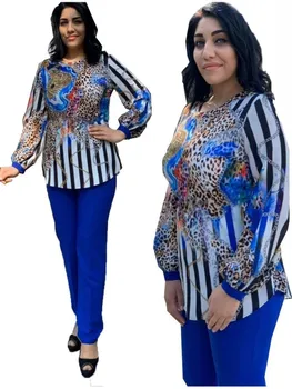 2021 Automne Nouvelle Taille Plus Africaine Femmes Deux Pièces À Manches Longues + Pantalon Crayon Mode Costume Imprimé Léopard 2