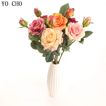 YO CHO 2 adet / grup Gerçek Dokunmatik Gül Çiçek Zarif Ev Dekorasyon Düğün Buket Çiçek Ipek Çiçekler Şenlikli Hediye Gelin Buketi 9