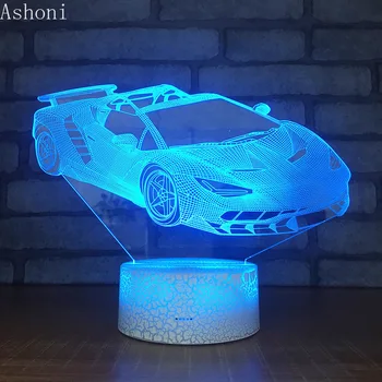 Araba Şekli 3D Lamba Yatak Odası masa lambaları Gece Lambası Akrilik Panel USB kablosu 7 Renk Değişimi Dokunmatik Taban Lambası Çocuklar Hediye 8