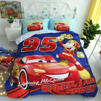 Disney marka Yıldırım McQueen Arabalar nevresim takımı e n e n e n e n e n e n e n e n e n e boyutu yatak yorgan kapakları çocuklar için yatak odası dekoru mavi pamuk tam kral çocuk kırmızı