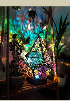 Ahşap İçi Boş LED Projeksiyon Gece Lambası Bohemian Renkli Projektör masa lambası Ev Ev Dekor Tatil Atmosfer Aydınlatma 18