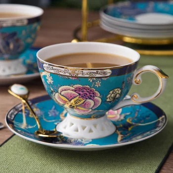 Kemik çini Seramik Çay Kahve fincan seti Kraliyet porselen kahve fincanı seti Düğün Çiçek Arkadaşı Tazas De Cafe Mutfak Malzemeleri EB50BD