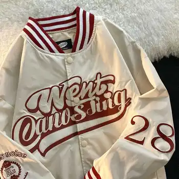 Mektup Nakış Beyzbol Üniforma Ceket Çift Y2k Üst Amerikan Retro Bombacı Ceket 2022 Sonbahar Kadın Streetwear Gevşek Ceketler 3