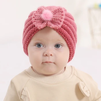 Sonbahar ve Kış Yumuşak Sıcak Örgü Yün Bebek Şapka Moda Tığ İlmek Toddler Kap Bebek Şapkalar doğum günü hediyesi Fotoğraf Sahne 5