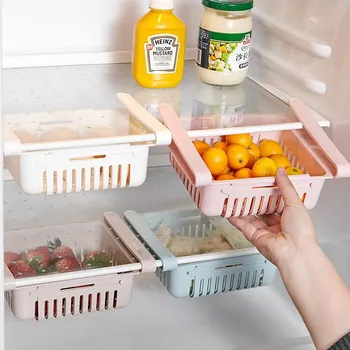 Ayarlanabilir Gerilebilir Buzdolabı Organizatör çekmece sepeti Buzdolabı Pull-out Çekmeceli Taze Spacer Katmanlı Depolama Rafı 1