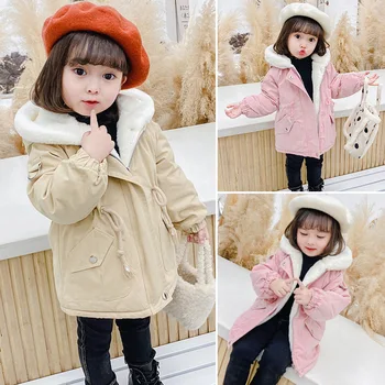 Bebek Kış Kız Kürk Kapşonlu Palto Sıcak Giyim Çocuk Çocuk Kız Sonbahar 2021 Polar Ceket Parka 1 2 3 4 5 6 7 Yıl 4