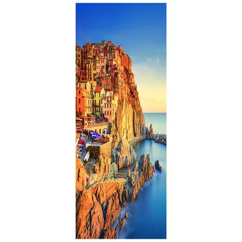 Özel İtalya tarzı kapı sticker Cinque Terre manzara 3d duvar sanatı vinil duvar ev otel dekorasyon deniz manzaralı posteri duvar kağıdı 16