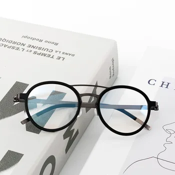 Danimarka Marka Gözlük Çerçeve 9739 Erkek Kadın Retro Yuvarlak Vidasız Ultralight Saf Titanyum Optik Reçete Gözlük 1