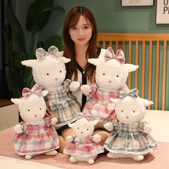 25-50CMCute Rüya Gibi Elbise Koyun peluş oyuncaklar Doldurulmuş Hayvan Kuzu Bebek Yumuşak Yastık Bebek Çocuk Kız Kawaii doğum günü hediyesi Odası Dekor 17