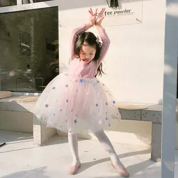 DFXD Toddler Bebek Çocuk Uzun Kollu Elbiseler 2-8 T Çocuk Moda Glitter Yıldız Prenses Parti Tutu gelinlik Çocuk Giyim