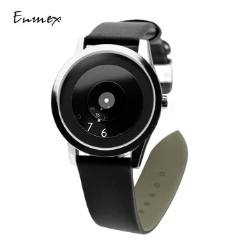 2018 Enmex yaratıcı tarzı deri ristwatch Gerçeği kurgu özel tasarım diskler eller moda kısa günlük kuvars saat