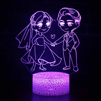 Romantik Gelin Ve Damat LED 3D Lamba 7 Renk USB Gece Lambası Düğün Parti için Ev Yatak Odası Dekorasyon Yaratıcı Hediye 1