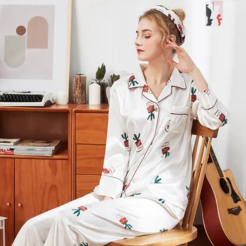 2019 Sonbahar Kadın Pijama Yeşil Kaktüs Uzun Kollu Uygun 16 İla 40 Yaş Arası Kadınlar İçin Kadın Pijama Rahat Gecelik