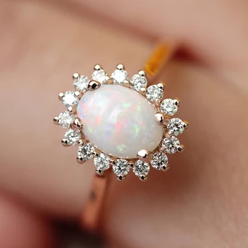 Yumurta şeklinde Opal ve gül altın renk düğün nişan yüzüğü moda takı kadınlar için 13