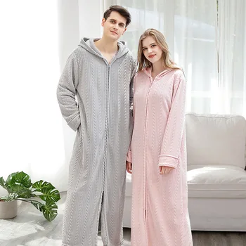 Severler Kış Ekstra Uzun Sonbahar Sıcak Kapşonlu Katı Ayak Bileği Uzunluğu Sleepshirts Erkek Ve Kadın Kimono Gecelik gecelik Elbise kıyafeti 10