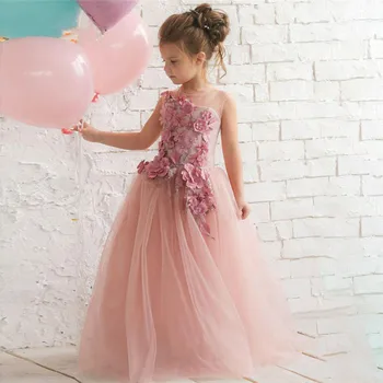 3D Çiçek Yaprakları Üst Kabarık Tül Kız Elbise için Parti Prenses Doğum Günü Çiçek Elbise Pageant elbise Photoshoot Çiçek Kız Elbise 8