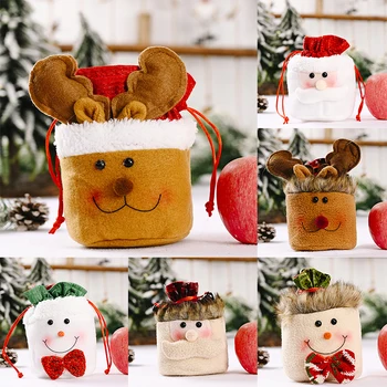 Noel Santa Elk Kardan Adam Dekorasyon Malzemeleri Keten İpli İpli Cep Elma Çantası Yaşlı Şeker Çantası Çocuk hediye çantası 16
