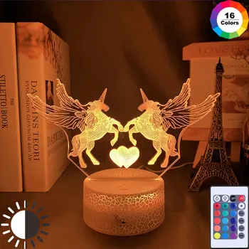 Yeni 3 W Uzaktan Veya Dokunmatik Kontrol 3D LED Gece Lambası Unicorn Şekilli Masa masa lambası noel ev dekorasyonu Güzel Hediyeler çocuklar İçin 11