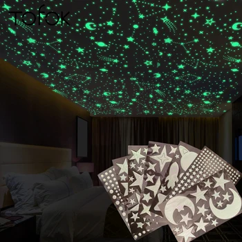 Tofok Yaratıcı 3D Yıldızlı Gökyüzü Aydınlık Kabarcık kendi başına yap çıkartma Ay Yıldız Floresan Tavan Duvar Bebek Çocuk Odası Dekoratif Sticker 14