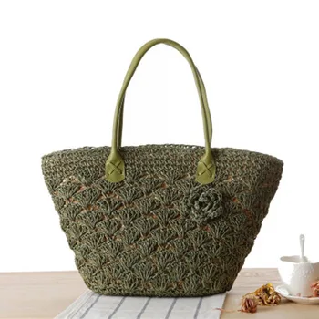 Yeni omuz örgü çanta Kore moda altın çizgi narin kabuk kanca çiçek çim çanta rahat kadın plaj çantası 5
