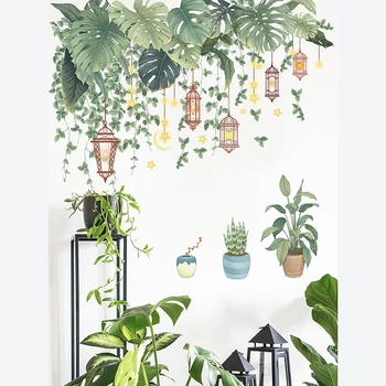 Yeşil Yapraklar duvar çıkartmaları Ev Oturma Odası Dekoratif Vinil Duvar Çıkartması Tropikal Bitkiler DIY Çocuk Kapı Duvar Resimleri Duvar Kağıdı 18