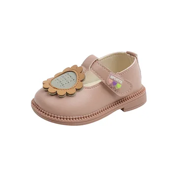 Kızlar Sandalet 2022 Bahar Yeni Çocuk Yumuşak Alt Basit deri ayakkabı Ayçiçeği Sevimli Bebek İlk Yürüteç Ayakkabı Çocuk Moda PU 3