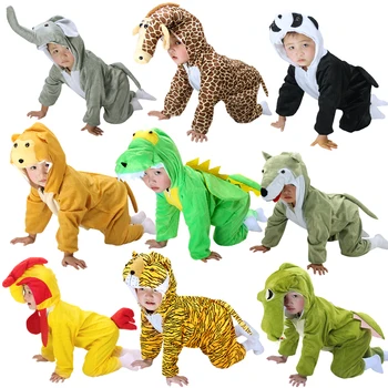 Çocuk Çocuk Hayvan Şapka Cosplay Kostüm Dinozor Kaplan Fil Tatil Hayvanlar Tulum Erkek Kız Elbise 5