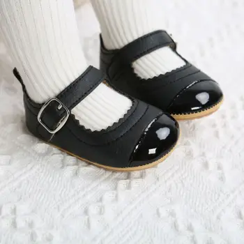 Yeni Yenidoğan Bebek Kız Prenses Ayakkabı Yumuşak Sole Beşik Deri Katı Toka Kayış Düz Topuk Bebek Ayakkabı Aksesuarları