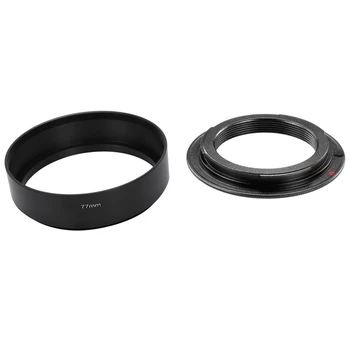 1 Adet Siyah Metal Lens Montaj Adaptörü ve 1 Adet vidalı bağlantı 77mm Hood Telefoto 80-200Mm Lens Gölge Siyah