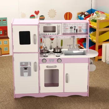 Büyük boy Simülasyon ahşap mutfak pişirme oyunu oyuncak Buzdolabı mikrodalga fırın soba sofra setleri çocuk çocuk hediye 11