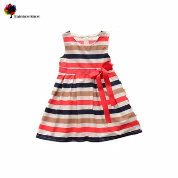 Yeni Çocuk Giyim Yaz Kız Renkli Çizgili Pamuklu Elbise Kolsuz Yelek Çocuk Elbise 5