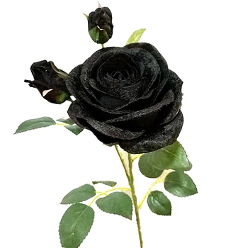Yapay Siyah Gül Çiçek 2 ADET Retro Tarzı Dekor Cadılar Bayramı Noel Ev Partisi Düğün Sahte Dekorasyon Gerçek Dokunmatik DIY Hediyeler 13