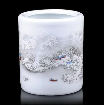Nefis Çin Eski Koleksiyon İşi Boyama Kar Manzara Porselen Kullanılabilir Fırça Pot