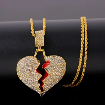 Kadın Erkek Kırık Çatlak Kalp Kolye Kristal Aşk Kolye Unisex Parti Bildirimi Kaya Takı Moda Altın Gümüş Renk Zinciri 2