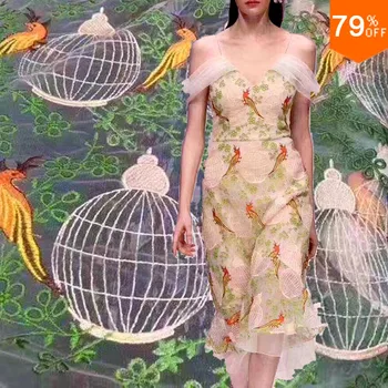 Yeni varış takunya kadınlar için Kuş Kafesi Nakış Moda Haftası En Tasarımcı Tasarım Aşırı Elbise Dikiş Kumaş Güzel bayan kumaş 15