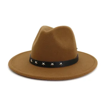 Sonbahar Wnter fötr şapka Womaen adamın şapka Şapka panama şapkası Avrupa Amerikan styleWomen şapka Chapeau Taklit Erkek Geniş Ağız 2