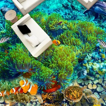 wellyu Özel 3D zemin çıkartmaları Sualtı Dünyası Tropikal Balık 3D yer karosu Oturma odası odası duvar kağıtları oturma odası için 18