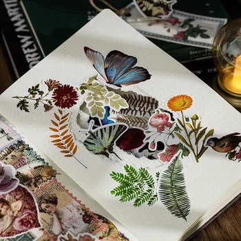 50 Adet Retro Kelebek edebi el hesabı dekoratif çıkartmalar Planlayıcısı DIY malzeme Scrapbooking El Hesabı çiçekler 7