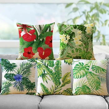 Tropikal Bitkiler minder örtüsü Yeşil Yapraklar minder örtüsü s Çiçekler Yastıklar Dekoratif pamuk Keten Yastık Kılıfı ev kanepe dekoru 11