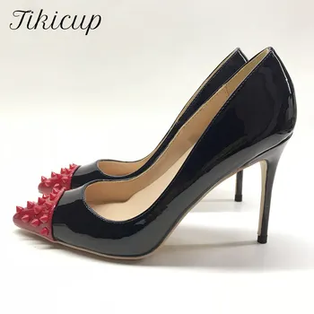 Tikicup Revits Sivri Burun Kadın Patent Deri Stilettos Yüksek Topuklu 8/10/12cm Özelleştirmek Üzerinde Kayma Parti Pompaları Ayakkabı Seksi Bayan için 9