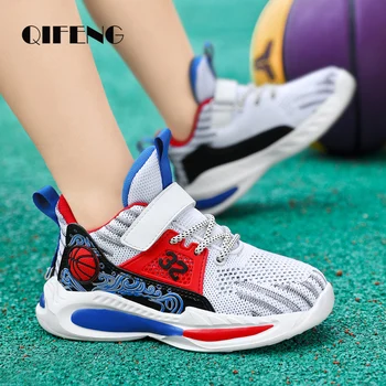 2022 Çocuk Hafif Örgü spor ayakkabılar Rahat basketbol ayakkabıları Erkek Yaz Genç Öğrenci Çocuk Sepeti Sneakers Siyah Sonbahar Tenis 7