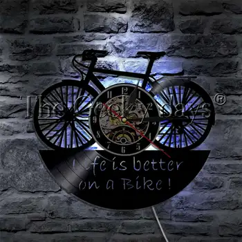  Bir Bisiklet Sürücüsünün Sloganında Hayat Daha İyidir LED ışıklı Vinil Saat Duvar Saati LED aydınlatmalı Vintage Bisiklet Renk Değişimi 12